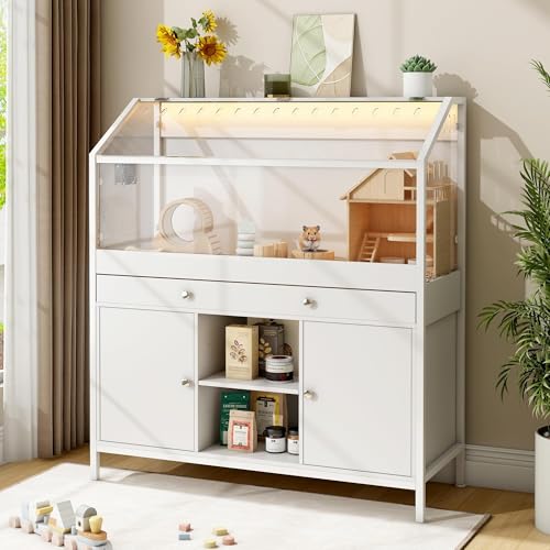 Wumagin Reptilien Terrarium mit Unterschrank, 110x 40 x 60 cm Reptilienvivarium mit LED-Beleuchtung und Lüfter, transparentes Acryl-Sichtfenster für Schlangen, Bartagame, Meerschweinchen