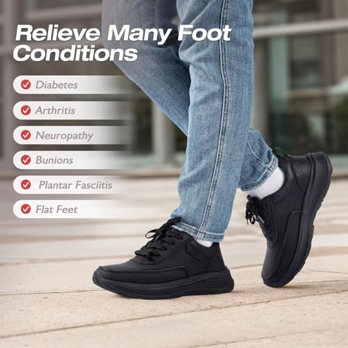 XPACS Men's Orthopedic Leather Dress Walking Shoes: Comfortable Plantar Fasciitis Fashion Sneakers with Arch Support, Casual Business Orthotic Thick Sole Sneakers for Foot and Heel Pain Relief3
