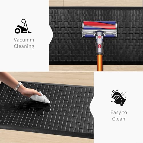 2PCS UKISS Kitchen Rugs, Cushioned Anti Fatigue Kitchen Mats for Floor, Waterproof Kitchen Rug，Non-Slip Comfort Standing Mat for Kitchen (Black, 17.3"x28"+17.3"x60") — view 6