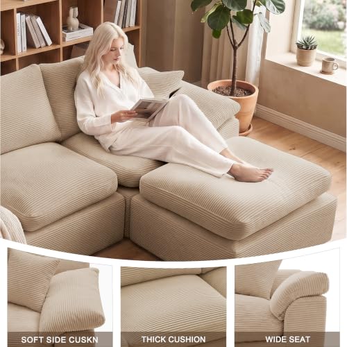 Image of Cloud Sectional Couch, Boneless Couch Modular Sofa, Camel | U shaped, Couches for Living Room & Apartments, Deep Seat & Convertible Ottoman, Kid & Pet Friendly, Family Ready