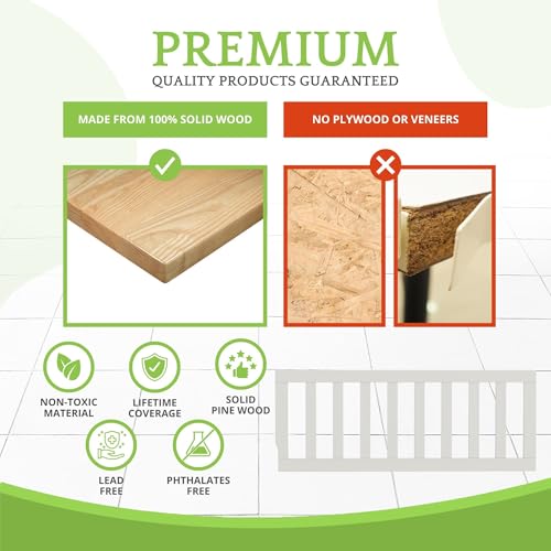 Image of Toddler Bed Safety Guard Rail for Oxford Baby, Soho, Ozlo & Avalon Baby Convertible Cribs - Solid Wood Rail for Toddler Bed Conversion - Safety Rails for Children (Barn White, Option 2)
