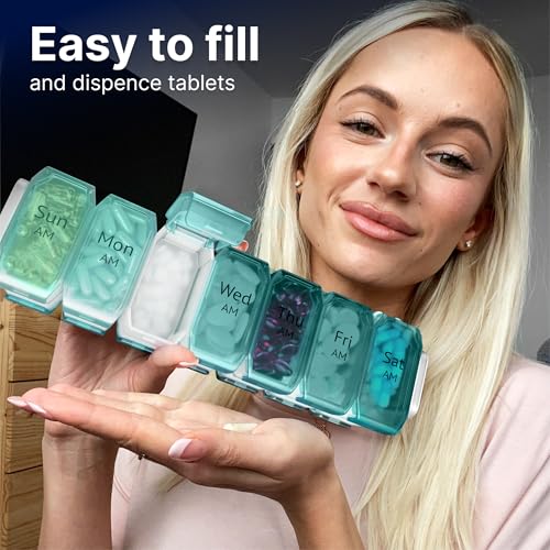 Image of Extra Large Pill Organizer 2 Times a Day - XL Pill Box 7 Day with Big AM /PM Compartments - Fits Large Vitamins, Supplements & Gummies, for 7 or 14-Day Use, Color-Coded, Senior-Friendly, No Spills