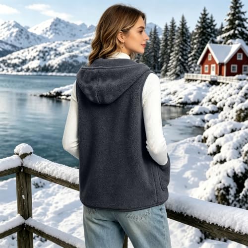 Hooded Vest Women Sherpa Button Up Sleeveless Cardigan Waistcoat Outerwear - image 3