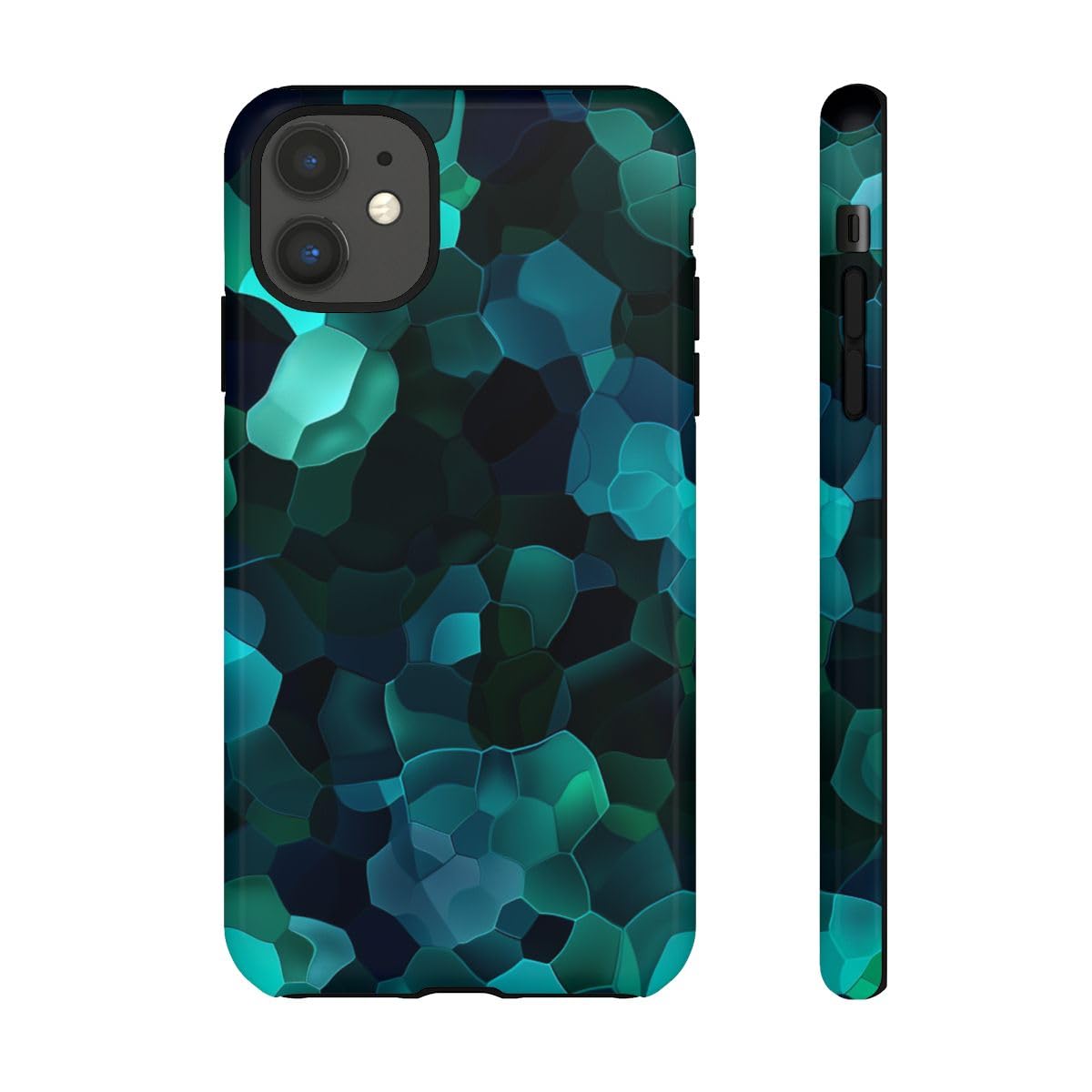 Coque iPhone 11 bleu rigide brillante motif géométrique abstrait - 2