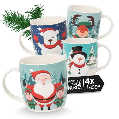 Moritz & Moritz Weihnachtstassen Set 4er Pack aus Porzellan, 350 ml -...