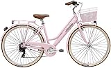 Adriatica 28 Zoll Trekkingrad Damen Retro 6 Gänge Aluminium mit Korb Rosa 45 cm Rahmengröße