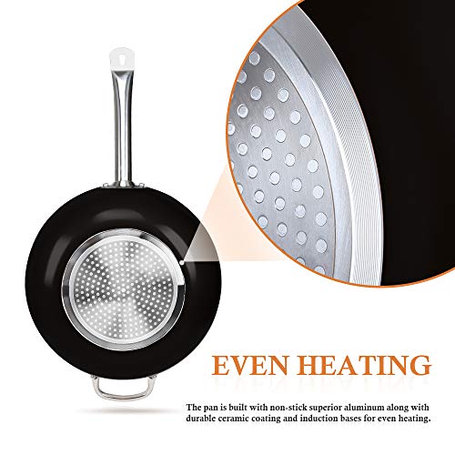 Shineuri 12 Inch Copper Wok Pan And Stir Fry Pan With Lid, Nonstick Copper Wok Pan, Ceramic Copper Pan, Nonstick Copper Fry Pan, Ceramic Wok With Lid, Copper Skillet With Lid, Induction Compatible #TOP4