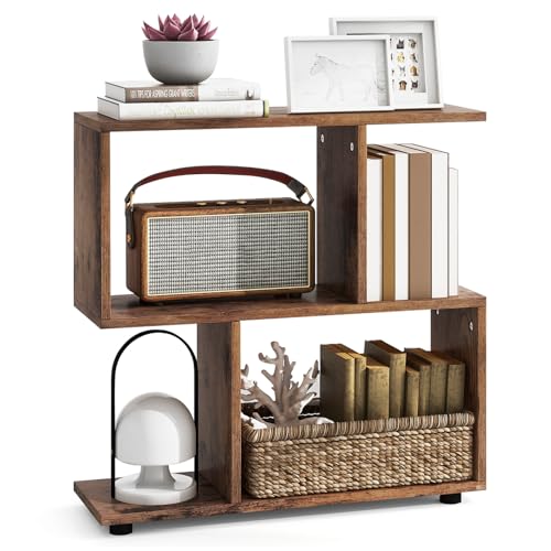 LOKO 3-Tier Geometric Bookshelf, S-Shaped Open Bookcase, Freestanding Decorative Storage