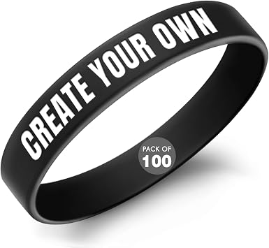 100 Pcs Personalized Silicone Wristbands Rubber Bracelets Wristbands Customized for Business, Events, Motivation, Support, FundraisersBlack