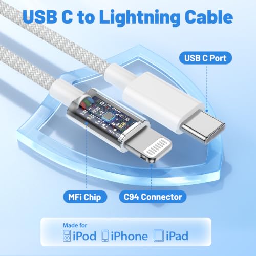Image of USB C to Lightning Cable 3Pack 3 /6 /10FT, [Apple MFi Certified] iPhone Fast Charging Braided Cable, Power Delivery Type C Charging Cord for iPhone 14 13 12 11Pro Max /XS /Max /XR /8 /7 Plus SE, iPad Air /Pro