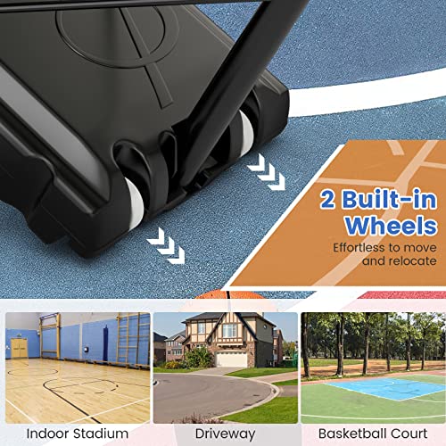 Gymax Basketball Hoop, Grip-And-Pull 8-10 Ft Height Adjustable Basketball Goal With 52" Shatterproof Backboard, 18’’ Solid Metal Rim & Extra Weight Bag, Outdoor Basketball System For Kids Teens Adults #TOP5