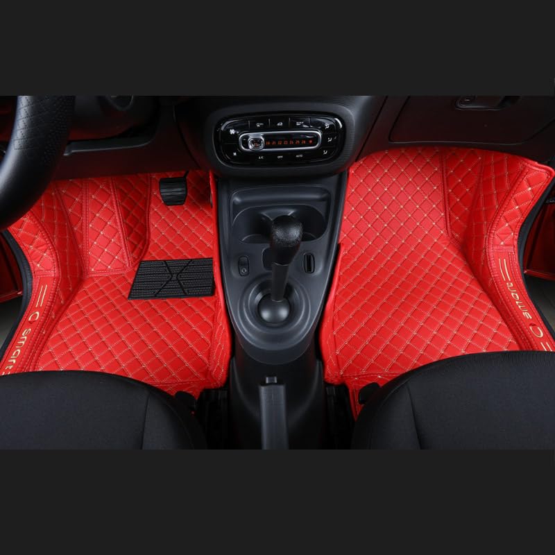Car Doormat Replacement for Smart Fortwo 451 2009 2010 2011 2012 2013 2014 All-Weather Car Mat All-Inclusive Style Car Mat Front and Rear Floor Mat,A Two Doors-4 Single Layer red