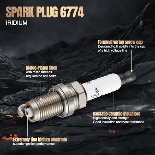 Image of Iridium Spark Plug 6774 4 Pack for Honda Accord | Fits Honda Fit 2007-2014 1.5L, Accord 2003-2007 2.4L L4 | OE 6774 IZFR6K-13 | 14mm | Heat 6 | Iridium | Gap 1.3mm