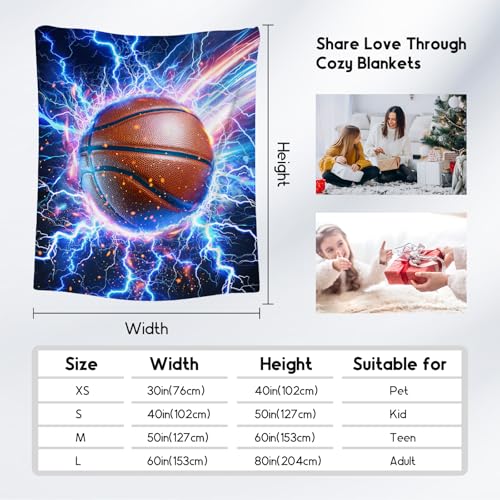 Basketball Blanket for Boys Blanket Gifts - 50" x 60" Lightning Sport Theme Throws for Couch, Bed & Room Decor