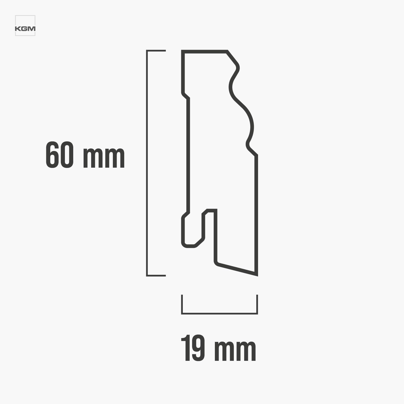 KGM Listwa Przypodłogowa Berliner Profil Altberliński – Listwa Berliner – Biała Folia MDF Listwa Podłogowa – Wymiary: 2400 x 19 x 60 mm – 10 Sztuk