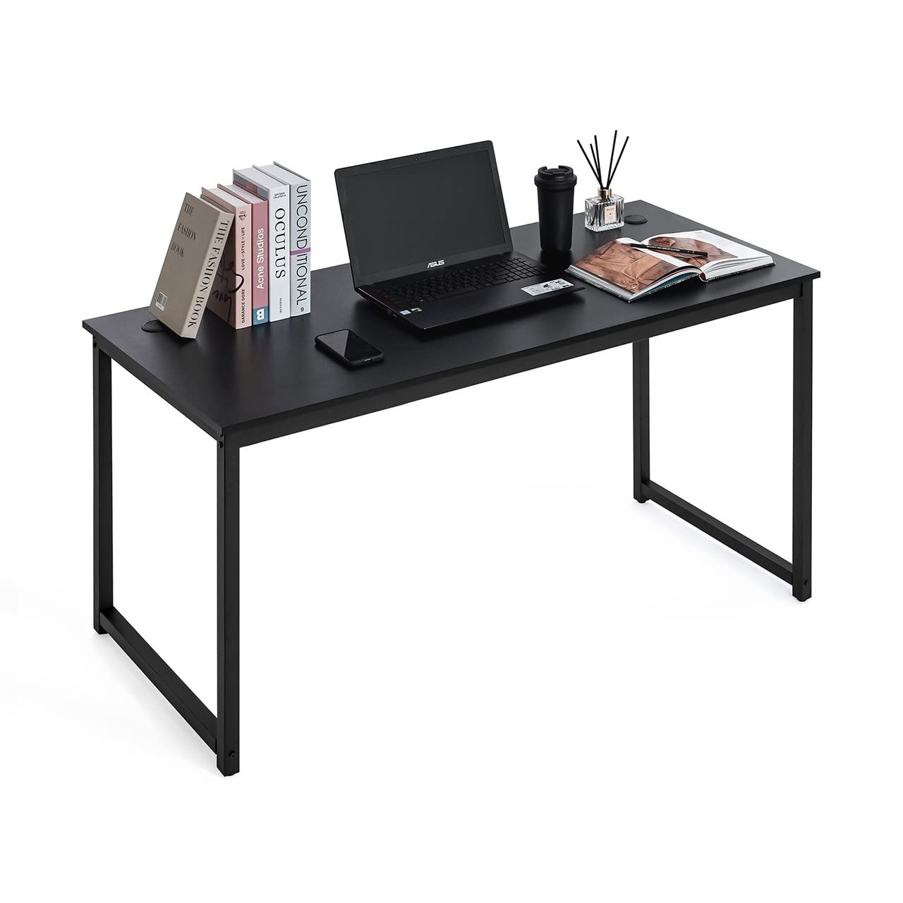 55 Inch Computer Desk, Home Office Desk, Modern Work Desk, Writing Desk for Small Space, Simple Desk for Home Use & Office, PC Table, Gaming Desk, Space-Saving Workstation, Black