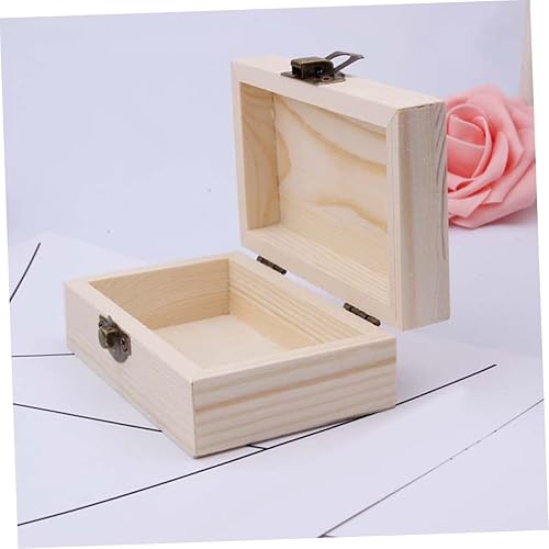 Miniatura 8 de COHEALI 4pcs Box Storage Box unfinished wood treasure chest wooden cajas de madera woodsy decor rustic decor rustic wedding decorations mini decor