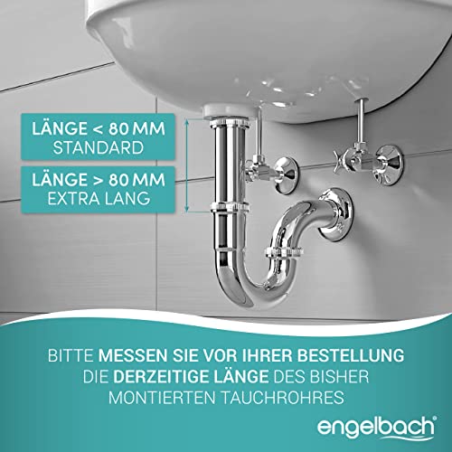 Engelbach® Siphon Waschbecken extra Lang 200mm - Abflussrohr, Röhrensiphon 1 1/4 inkl. Gummimanschette - Universal Syphon, Sifon für Badezimmer mit Montage-Video