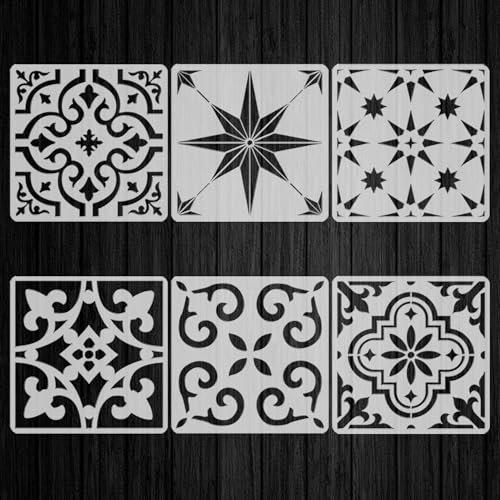 6Pcs Floor Stencil Tile Stencil 12x12 Inch Tile Stencils Floor Stencils Furniture Wall Garden Patio Bathroom Decor DIY Reusable