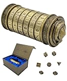 RPG Cryptex Puzzle Box | Free Mini Dice Included | Game Night or Escape Room | Medieval Da Vinci Style Code Cipher Decoder | Secret Lock Hidden Compartment | Prop or Gift | Cool Bronze Metal Trinket