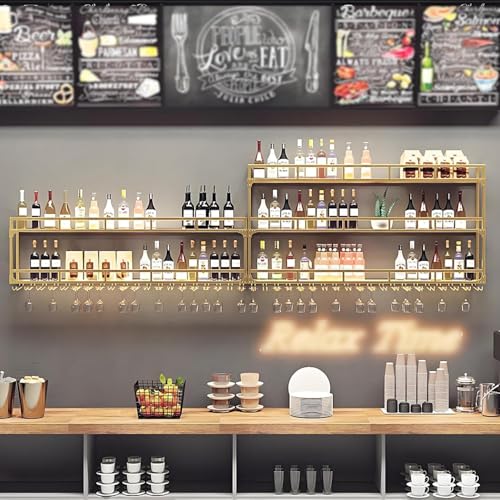 Étagère à vin industrielle murale dorée 80cm casier à vin de bar