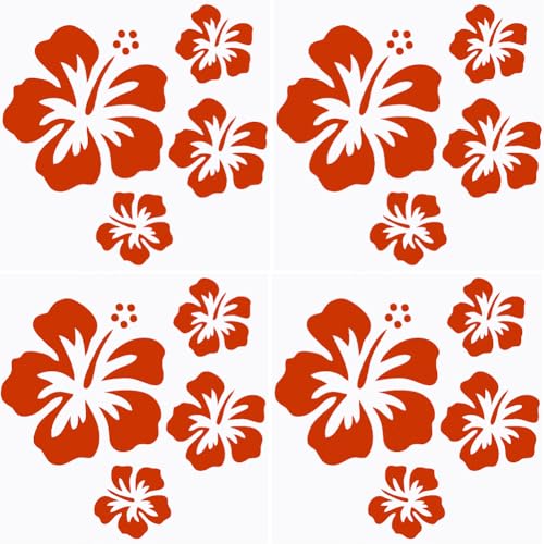 Gorgecraft 4 Sheets Hibiscus Flower Car Sticker Hawaiian Stickers And Decals Red Reflective Stickers Waterproof Vinyl Automotive Exterior Decor For Suv Truck Motorcycle Doors Walls Laptop