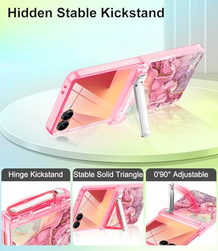 Btscase for Galaxy Z Flip 7 Case Magnetic with Hinge Protection & Hidden Foldable Kickstand,[Built-in Front Screen Protector] [Compatible with MagSafe] Marble Slim Full Body Protective Case,Rose Gold - image 4
