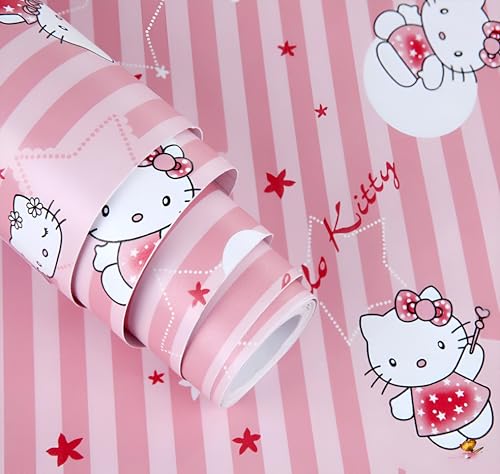 Image of FOKRIM Peppy Pink Wallpaper for Walls Sticker 45x300cm 14-sqft - Peel and Stick Removable Self Adhesive Waterproof Wall Paper for Home Kids Room Play Room