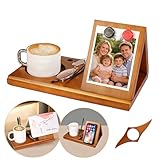 Wood Desktop Book Stand for Reading Rest Romantic Birthday and Easter Gifts, Book Page Holder Thumb Bookmark,Magnet Couple Photo or Note, Book Accessories, Triangle Book Nook with Cup for Book Lovers