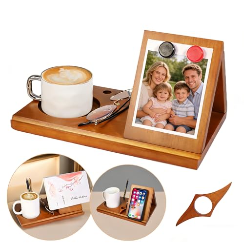 Wood Desktop Book Stand for Reading Rest Romantic Birthday and Easter Gifts, Book Page Holder Thumb Bookmark,Magnet Couple Photo or Note, Book Accessories, Triangle Book Nook with Cup for Book Lovers