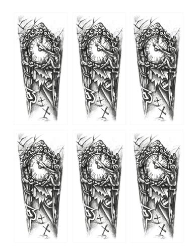 Kotbs 6 Sheets Temporary Tattoos 3D Cross Clock Body Arm Tattoo Sticker for Men Women Fake Tattoo - Thumbnail 2