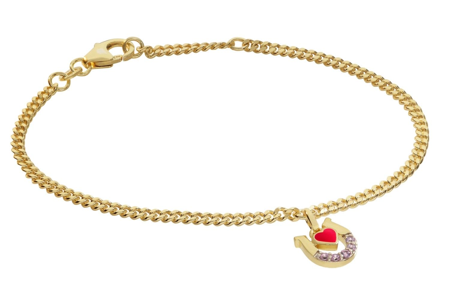 trendor Pulsera infantil con herradura/corazón, plata de ley 925, chapada en oro, 21625