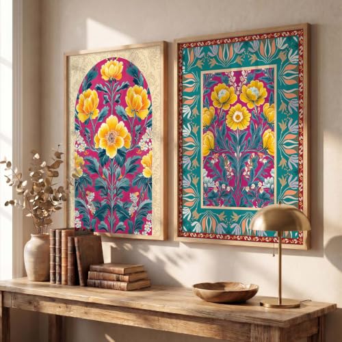 Image of kotart Indian Art Traditional Floral Paintings for Living Room | Painting for Wall Decoration | Framed Wall Painting Home Room Bedroom Office Decor | Poster With frames (Art 7, (14x20 Inch), Framed)