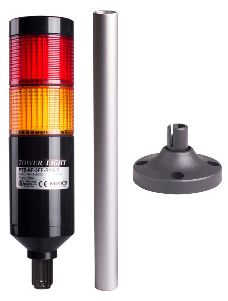 MENICS PTE-APF-202-RY-B, Tower Light Kit, 56mm Modular LED, Red/Yellow Lens 2 Stacks, Steady/Flash, Black Body, 25