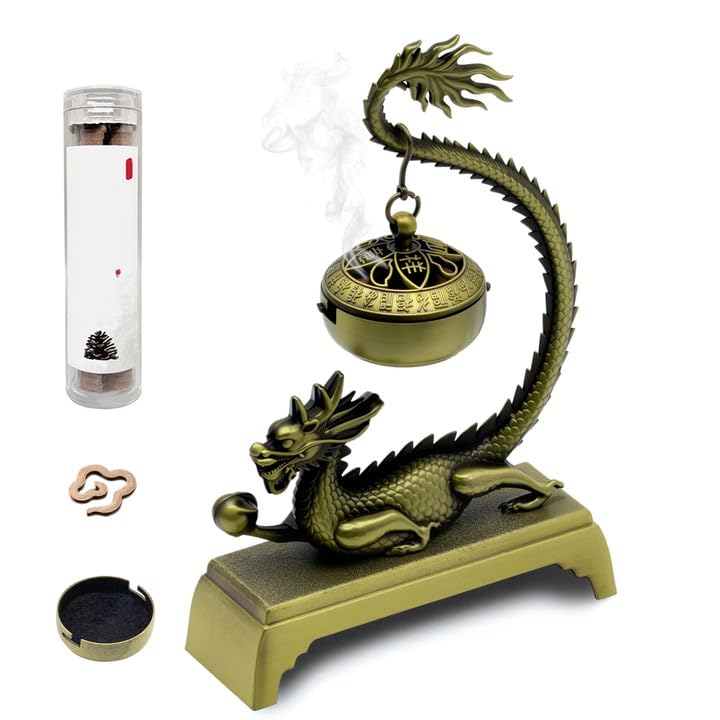 Dragon Incense Burner & Stick Holder with 40 Incense Sticks – Aroma Diffuser for Home Spa, Meditation Room & Zen Decor (Dragon)