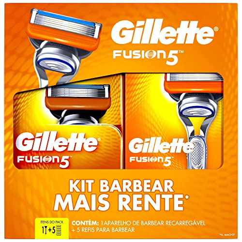 Gillette Fusion5 Aparelho de Barbear Recarregável + 5 Cargas com 5 Lâminas Anti-Fricção, Barbear mai