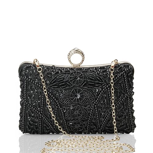 Pochette de soirée pour femme avec perles brodées style rétro Gatsby