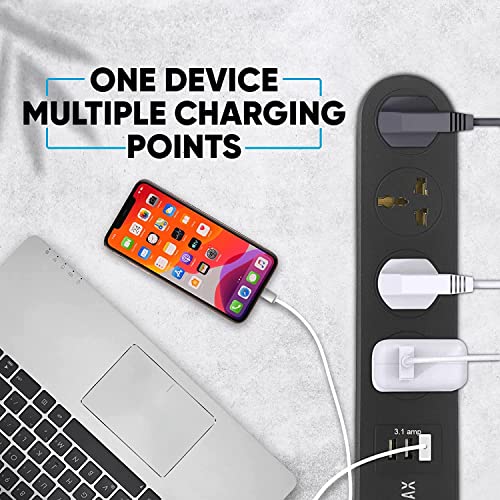 Image of ADDMAX Extension Board 10A 220V with 4 Sockets & 2 USB Ports | 3 Meter Long Cord | Multi Plug Extension Cord with USB Charging Port for Home & Office | Fire Flame Proof - Black