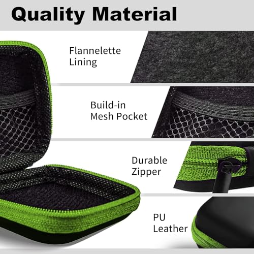 Image of Square Earbud Case Portable EVA Carrying Case Storage Bag Cell Phone Accessories Organizer with Carabiner for Earphone, Earbud, Earpieces, SD Memory Card, Camera Chips, Tech Pouch, Green