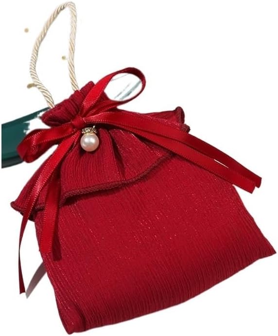 Gift Bags 5/20/50pcs Creative Wedding Candy Bag Birthday Party Cookies Chocolate Candy Bag with Pearl Silver Silk Cloth Gift Storage Bag (Color : Burgundy, Size : 50PCS)
