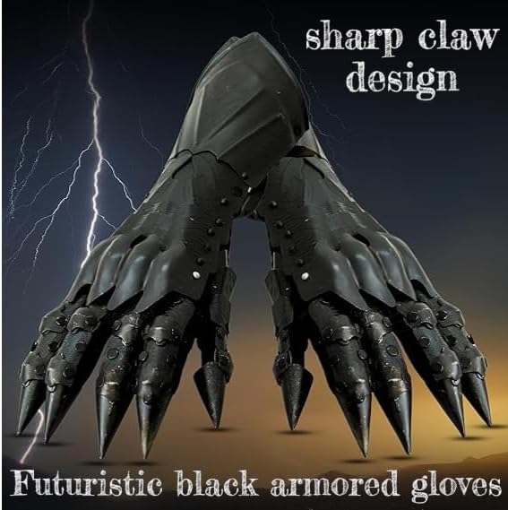 Medieval Gothic Claw Gauntlet Gloves – Full Finger Black Metal Armor Gloves for Cosplay, Halloween Costume, LARP & Display – Articulated Knight Hand Armor Collectible