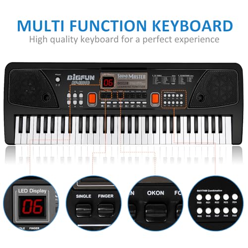 M SANMERSEN Piano for Kids with Microphone, Keyboard Piano for Beginners Electronic Keyboard 61 Keys with Dual Speakers/LED Display/AUX-in Jack/Music Stand Piano Toys for Boys Girls Ages 3-12 - Thumbnail 6