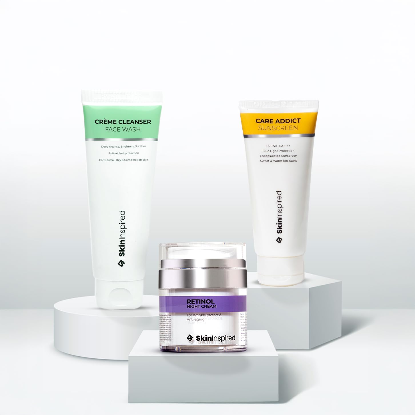 SkinInspired Everyday Skin Revival Combo | Retinol Night Cream + Crème Cleanser Face Wash + Care Addict Sunscreen SPF 50 PA++++ | Anti-Aging, Brightening & Sun Protection | For All Skin Types-picture-40