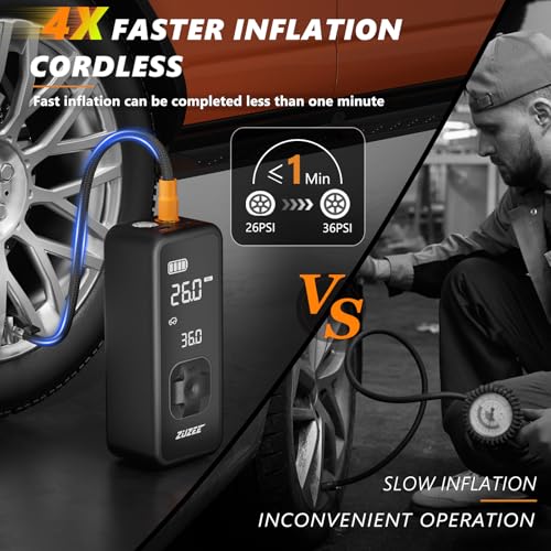 Image of ZUZEE Tire Inflator Portable Air Compressor - 4X Faster Inflation, 150PSI Air Pump for Car Tires with Digital Pressure Gauge /LED Light, Portable Tire Inflator for Car, Moto, Bike, Ball, etc(Black)
