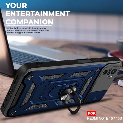 Image of Armor Bumper Back Cover Case for Redmi Note 10 / 10S Rotating Camera Cover, Ring Holder & Kickstand | Heavy Duty & 360 Degree Protection Redmi Note 10 / 10S Back Cover (Blue).