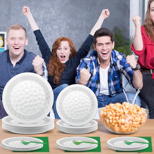 Image of Qyeahkj 100 Pcs Golf Party Supplies Plates and Napkins Set Golf Birthday Decorations Paper Tableware Dinnerware Kit Disposable Sports Ball Themed Party Decor Favors for Kids Serves 25