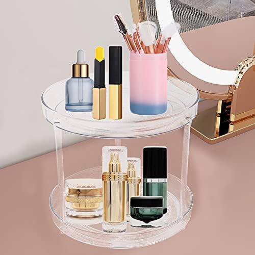 Yuknees 2 Tier Lazy Susan,Turntable Storage,Clear Spices Organizer, Kitchen Turntable Spice Racks,Makeup Cosmetic Storage,for Kitchen Cabinet,Storage Tray for Fruit,Sauces Drinks Bottles Snacks.