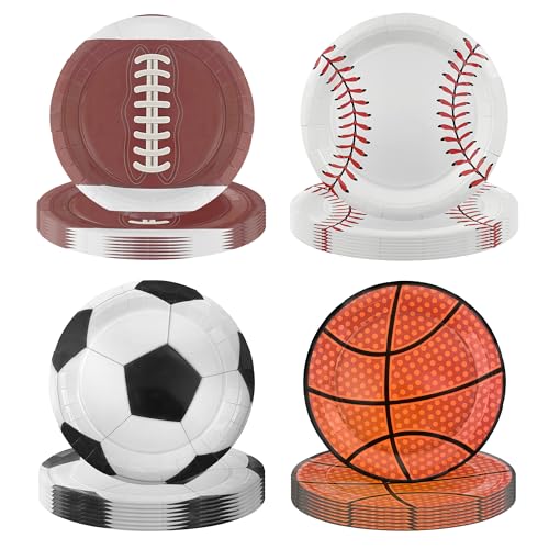 ITTEBISS 48PCS Sports Birthday Party Decorations 7" Sports Party Plates Disposable Sports Paper Plates Baseball Basketball Soccer Football Plates for Boys Adults Birthday Party Decorations
