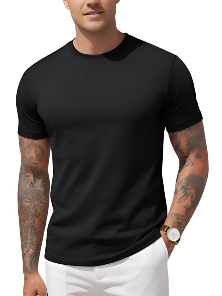 MIKAL Mens 100 Cotton Crew Neck Soft Premium Casual Fit Plain Short Sleeve Comfort Fit Stretch T-Shirt