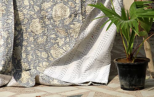 Colcha Kantha india de verano reversible hecha a mano para cama y sofá 4